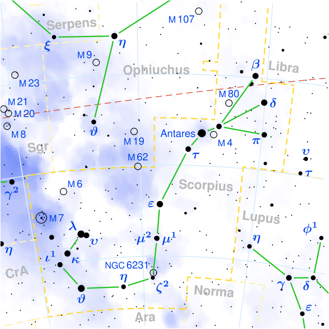 1 main star: beta (Akrab), and additional: delta (Isidis), pi Scorpio Накшатра Anuradha
