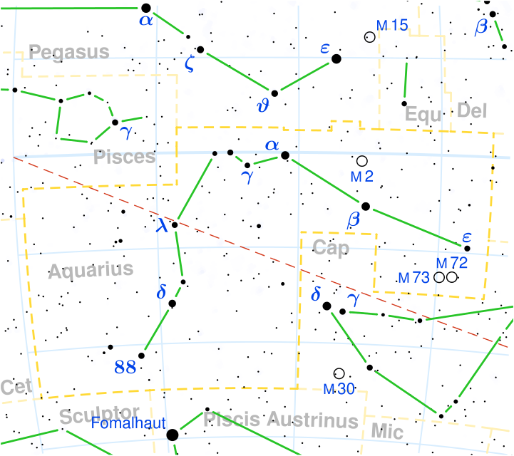 100 stars, but the main one is gamma (Sadalahbia) or lambda Aquarius Накшатра Shatabhisha