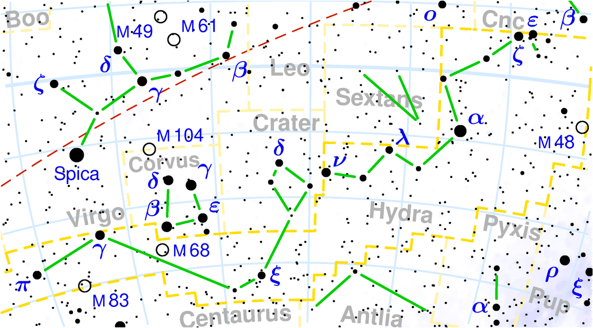 4-6 stars: delta (Minazal), this , ro, sigma, epsilon, Hydra zeta Накшатра Ashlesha