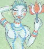 Nakshatra #2: Bharani.
Symbol: Yoni (bosom, source).
Name translation: Carrier (porter or loader).
Devata: Yama (Dharma-raja).
Character: fierce.
VD Ruler: Shukra (Venus).
Tib. El-t: fire. Bharani
