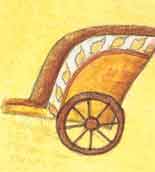 Nakshatra #4: Rohini.
Symbol: Wagon, rarely: temple, banyan, incense, sandalwood.
Name translation: Red (an epithet of the star Aldebaran).
Devata: Prajapati (Brahma - Creator).
Character: fixed.
VD Ruler: Chandra (Moon).
Tib. El-t: earth. Rohini